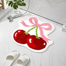 Cherry Bow Bathroom Rug Pink Bath Mat Soft Absorbent Non Slip 19.5x21.5