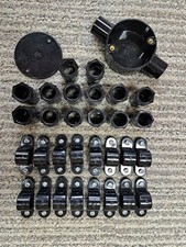 16 x 20mm black plastic conduit saddles & 14 x 20mm adaptors