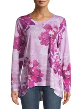 Time and Tru Women's Hi/Lo Sublimation Top with Long Sleeves Pink Combo Size M