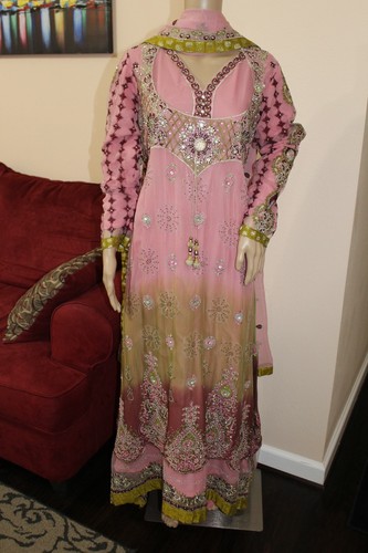 Pakistani Pink \u0026 Green Long Frock Style 