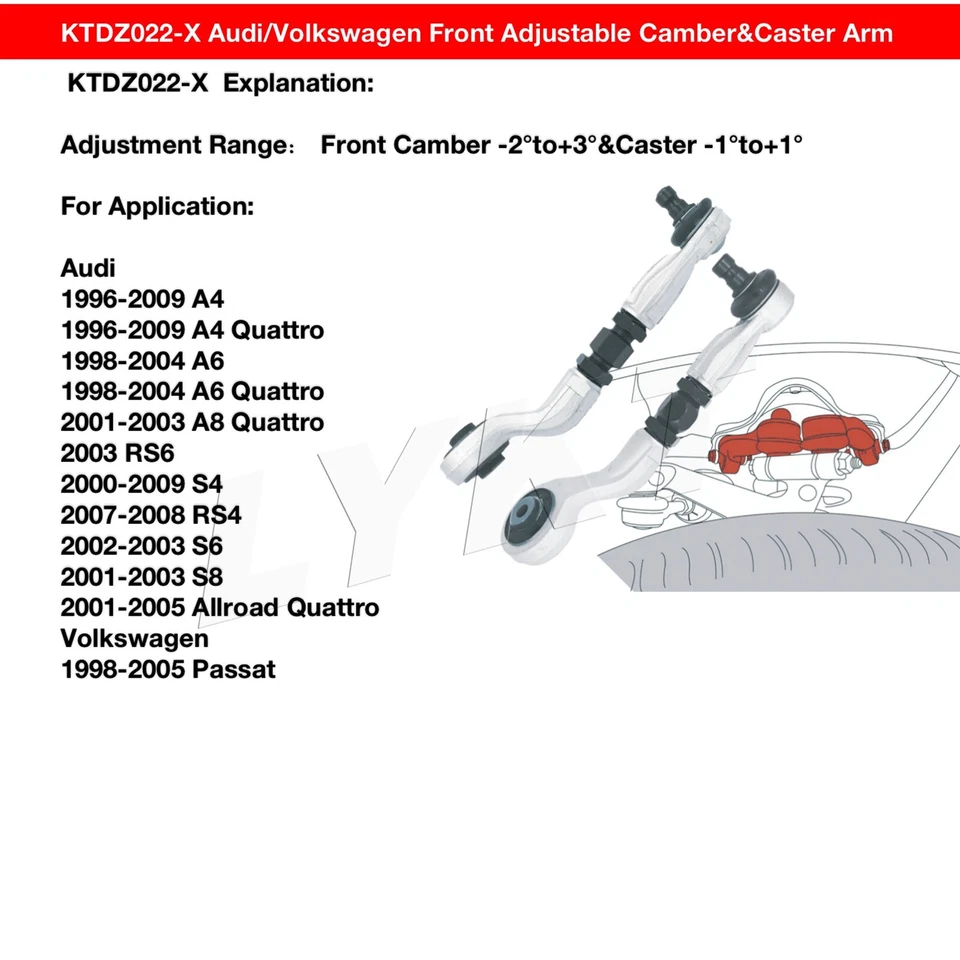 LYKT 4pcs Adjustable Front Camber Kit for Audi A4/6/8、S4/6/8、RS4/6、VW Passat - Image 2 of 4