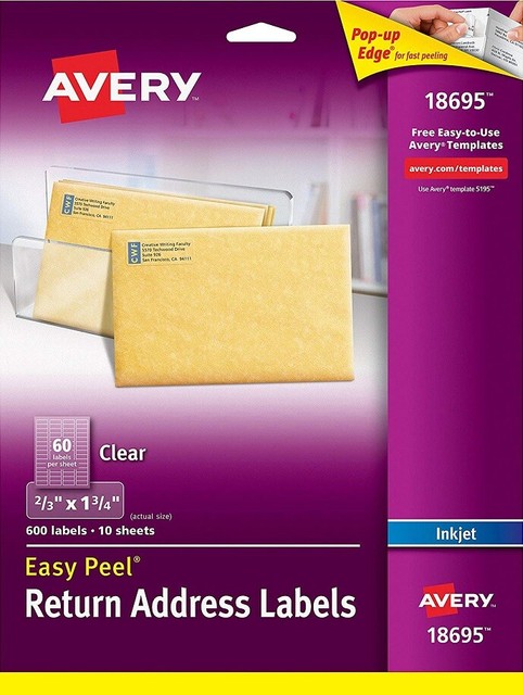 Avery 18695 Clear Address Labels 2 3 X 1 4 Easy L 600 Avery 18695 Clear Address Labels 2 3