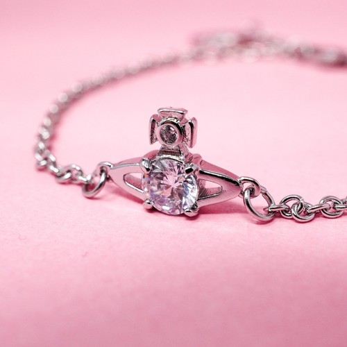 Vivienne Westwood Bracelet Silver Plated Small Orb Charm White Crystals & Box - Picture 4 of 9