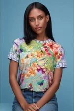 Johnny Was Cozumel Favorite Swing Tee Shirt Floral Butterfly Top Violet Green NW