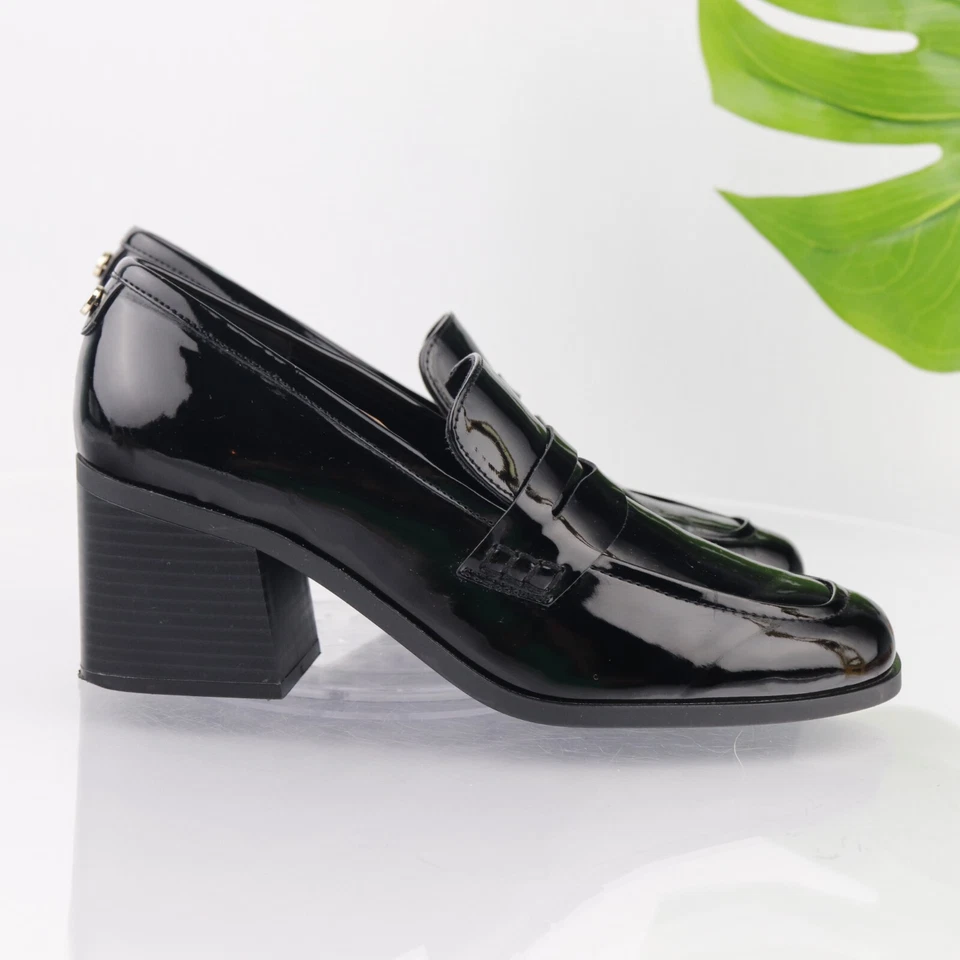 Mocassim Marc Fisher Feminino Kchris Penny Bomba Tamanho 9.5 Preto Patente Bloco Salto Sapato - Imagem 3 de 4