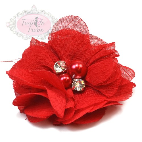 5cm Chiffon Feel Pearly Diamante FabricHair Grips Slides Clips Bridesmaid Bridal - Imagen 22 de 27