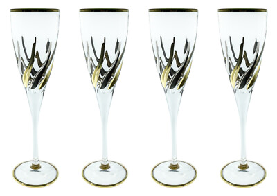 4er Set Murano Champagner Weinglas handbemalt Gold Silber