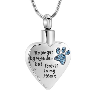 Paw Print Heart Urn Necklace for Ashes Cremation Necklace for Pet
