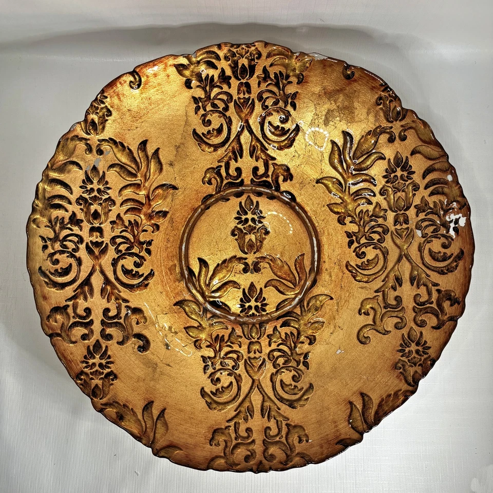 Потертая декоративная тосканская большая чаша в три руки художественное стекло 16 дюймов - Изображение 2 из 4