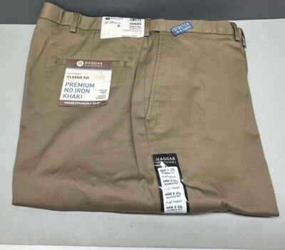 Haggar Clothing Mens Flat Front Classic Fit Premium No Iron Khaki