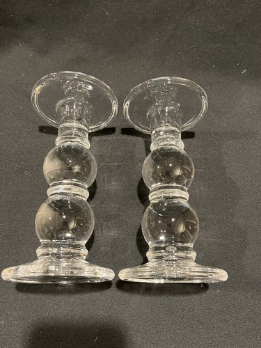 Pair of 7" Tall Heavy Clear Ball Pillar Candlesticks Bubble Balls - Picture 4 of 4