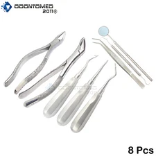8 PCS BASIC DENTAL SURGERY EXTRACTING EXTRACTION FORCEPS ELEVATORS SET DN-393