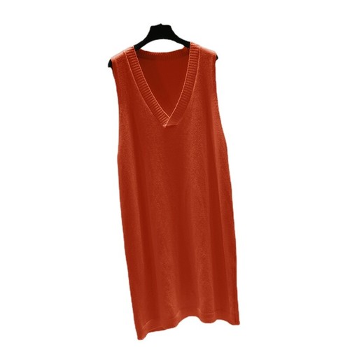 Damen Strick Weste Solide Tank Tops Ripp Saum Midikleid V-Ausschnitt Locker Freizeit - Bild 13 von 22