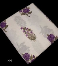 Indian Purple Floral Hand Block Print Running Cotton Voile Fabric By The Yard