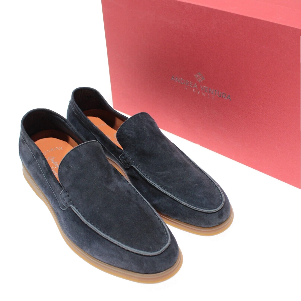 Andrea Ventura Navy Suede slip-on Penny Loafers Size 43 Andrea Ventura Norvegese Mocassino Adler Solid Suede Penny  main image 3
