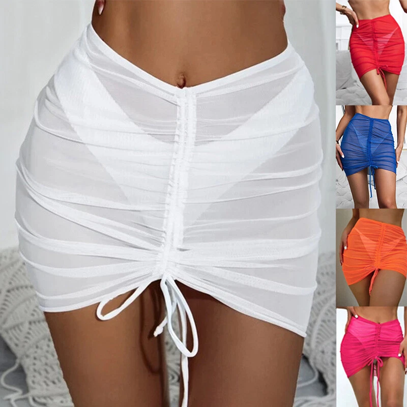 Summer Beach Skirt Cover Up Swimwear Wrap Bikini Mesh Skirts Solid