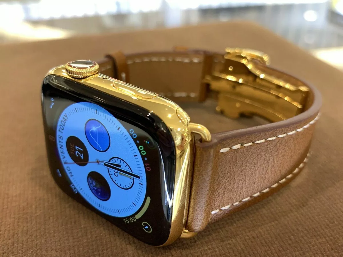 Custom 24K Gold Plated 41MM Apple Watch SERIES 7 Louis Vuitton Band LTE GPS  02