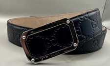 Gucci Signature GG Navy Blue Leather Belt 403941 CWCON 4009  Size 75  Authentic