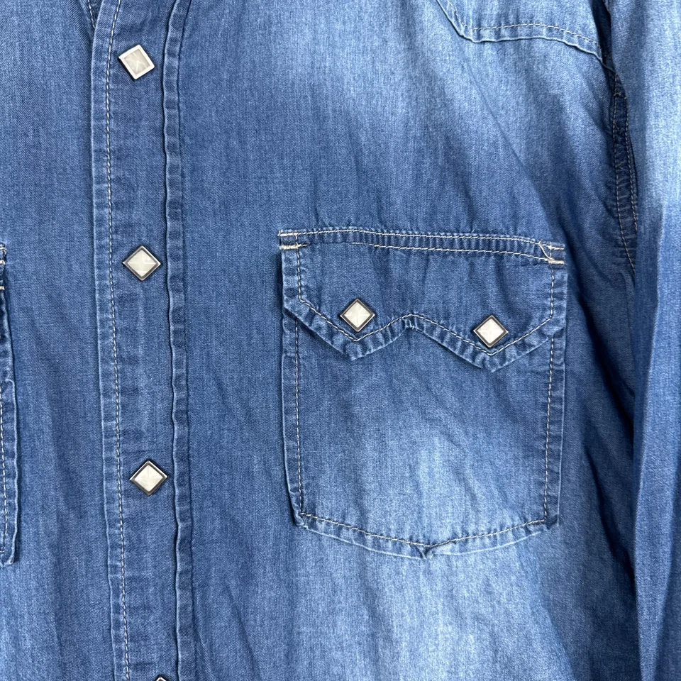 Camisa Gibson Trading Co Para Hombre Grande L Azul Algodón Cambray Diamante A Presión Western Foto 2 de 4