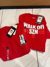 Lot of 2 Under Armour Boys Red Graphic Print Shirt Short Sleeve Loose Fit YS NWT