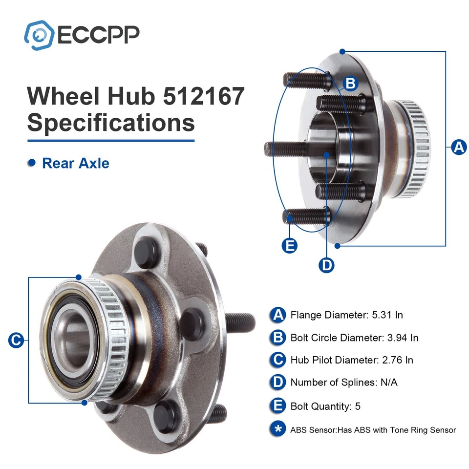 2 piezas cojinetes de cubo de rueda traseros para Dodge Neon Chrysler PT Cruiser Plymouth con ABS Foto 2 de 4