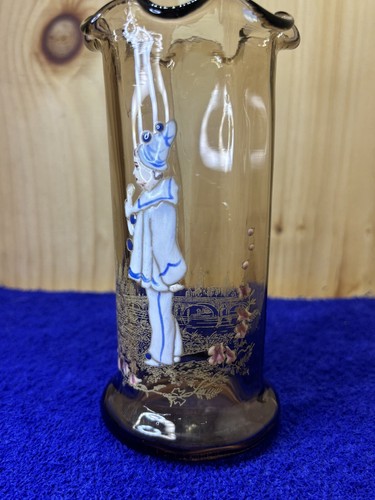 Theodore Rossler Vase handemailliert, Clown, Braunglas Überlauf um 1900 - Bild 12 von 24