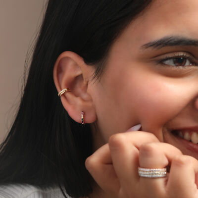 MULTI SAPPHIRE GEMSTONE RAINBOW HUGGIE HOOP EARRINGS  HANDMADE- The Jewelz