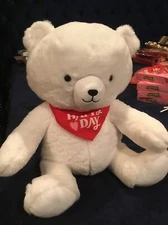 HALLMARK HAPPY HEART DAY SOFT PLUSH LARGE 18” TEDDY BEAR WHITE RED HANDKERCHIEF