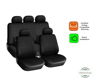 9 Stück Komplettset Schwarze Stoff Autositzbezüge Für VW Caddy Maxi Life