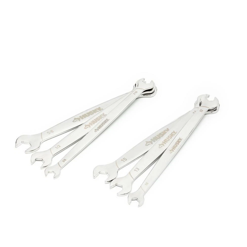 Husky Wrench Set Thin Head Access SAE Low Profile Open End Hand Tool 6 Piece