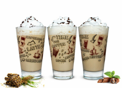 6 Latte Macchiato Gläser 310ml Kaffeegläser Gläser Teegläser mit Kaffee-Aufdruck