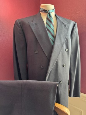 1980s Hart Schaffer Marx Power Suit Double Breasted Subtle Check 46L X 38W USA