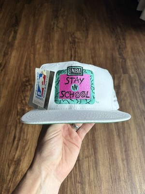 Vintage 90s Starter NBA White SnapBack Hat Stay In School Basketball Cap NWT