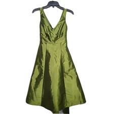 Davids Bridal Dress Green Taffeta Sleeveless A-Line Tie Back SZ 2