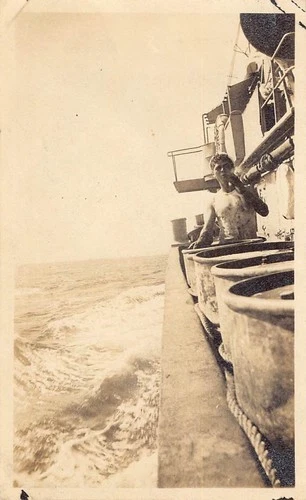 Vtg. Photo Sailor on Ship WWII U.S. Navy Military Uniform Original Snapshot