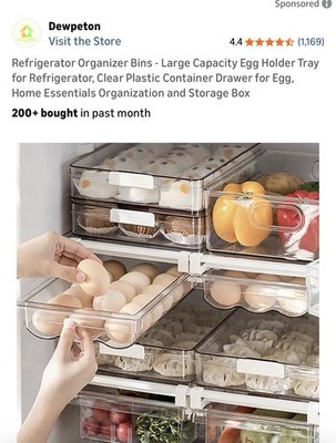 Refrigerator Organizer Bins - Large Capacity Egg Holder Tray for Refrigerator...