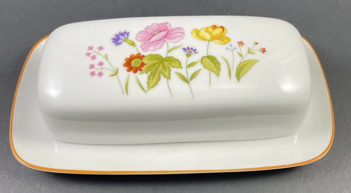 Stratford Mikasa Butter Dish Summer Melody L9008 Vintage Floral Wild Flowers