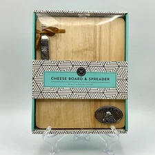 Modern Expressions Wood Cheese Cutting Board With Silver Tone Metal Knife New