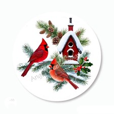 RED CARDINALS BIRDHOUSE CHRISTMAS STICKERS HOLIDAY PARTY FAVORS ENVELOPE SEALS