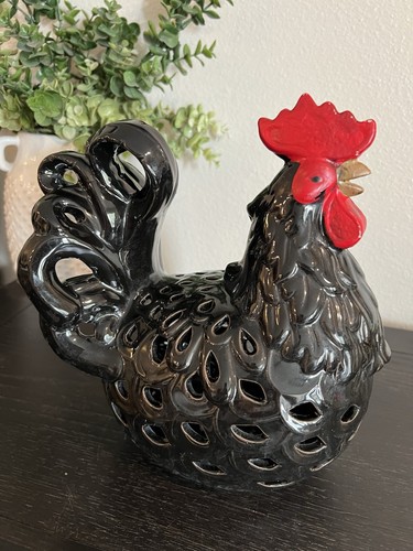 Ceramic Rooster Chicken Statue Figure Tea Candle Light Farmhouse Decor