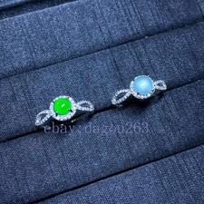 Certified natural A-grade jadeite Blue Water Green 925 silver inlaid ring