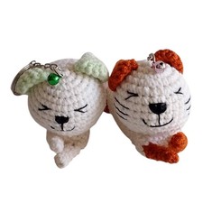 Handmade Crochet Cat Amigurumi Doll Set of 2 Keychain Kawaii Kitten Plush Gift