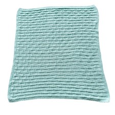 Handmade Mint Green Knit Baby Blanket Basketweave Textured Nursery Throw 33x33