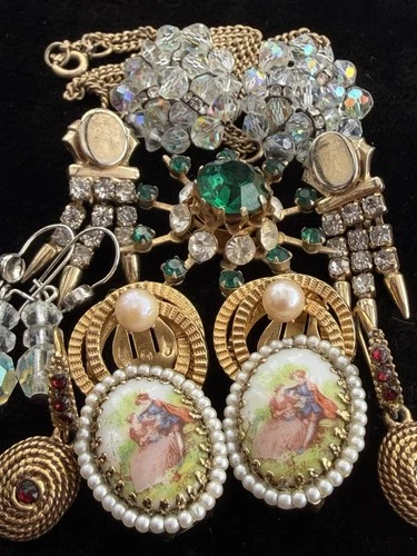 Vintage Costume Jewelry Lot Rhinestone crystal  Earrings Necklace