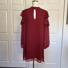 NWT Express Red Chiffon Long Sleeve Shift Dress Size XL