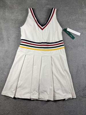 #ad Aqua Athletic x Venus Williams Women#x27;s Striped V Neck Tennis Dress White M NWT $39.95