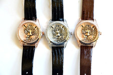 GENEVA SILVER,ROSE GOLD CHEETAH,LEOPARD,PANTER CRYSTAL BLACK,BROWN LEATHER WATCH