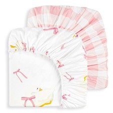 Baby Crib Sheets Girl 2 Pack, Pink Bow Toddler Bed Sheets, Extra Breathable, ...