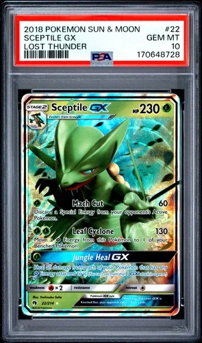 2018 POKEMON SUN & MOON LOST THUNDER #22 SCEPTILE GX PSA 10