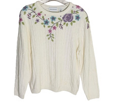 Vintage Alfred Dunner Floral Embroidered Beaded Sweater L